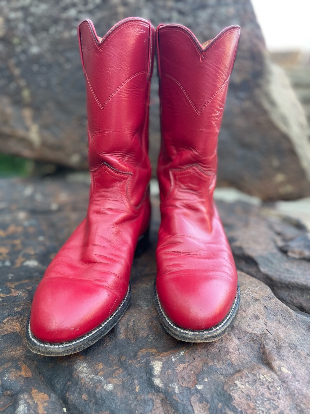 Justin Boots Red Leather Western Cowboy Roper Boots size 8 - Picture 2 of 11